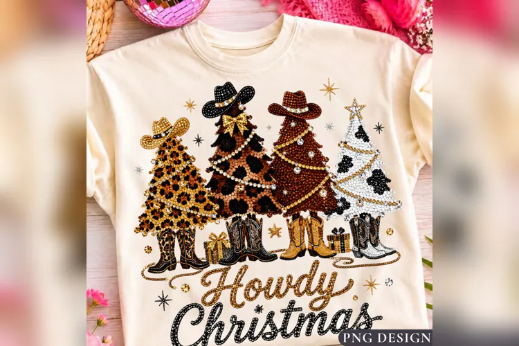 Howdy Christmas PNG, Western Cowgirl Christmas Design