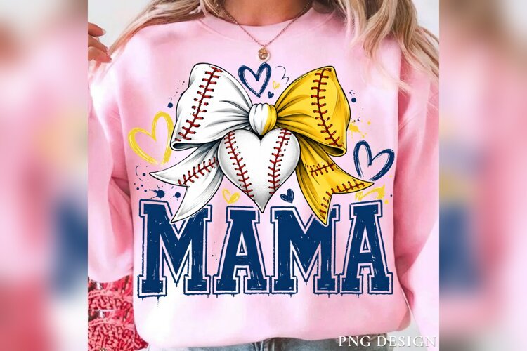 Baseball Mama PNG, Baseball Bow Heart PNG, Coquette Basebal example image 1