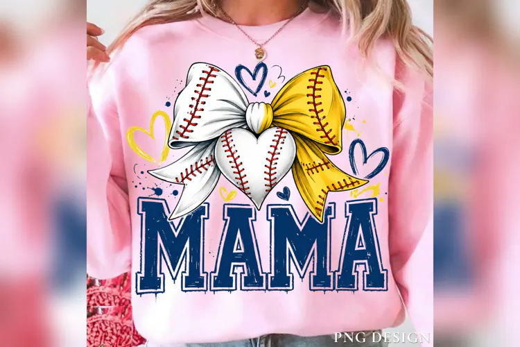 Baseball Mama PNG, Baseball Bow Heart PNG, Coquette Basebal