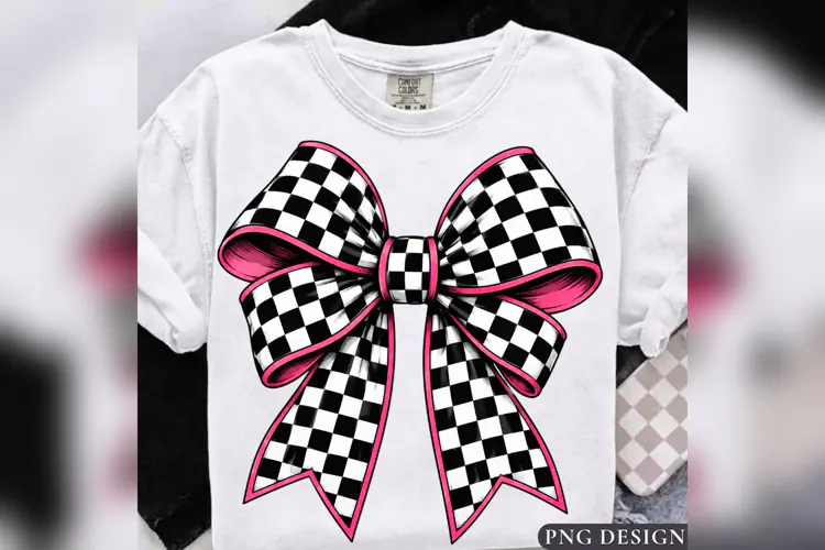 Checkered Bow PNG, Pink Coquette Bow Design, Black White