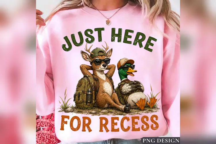 Just Here for Recess PNG, Funny Deer Duck School Design