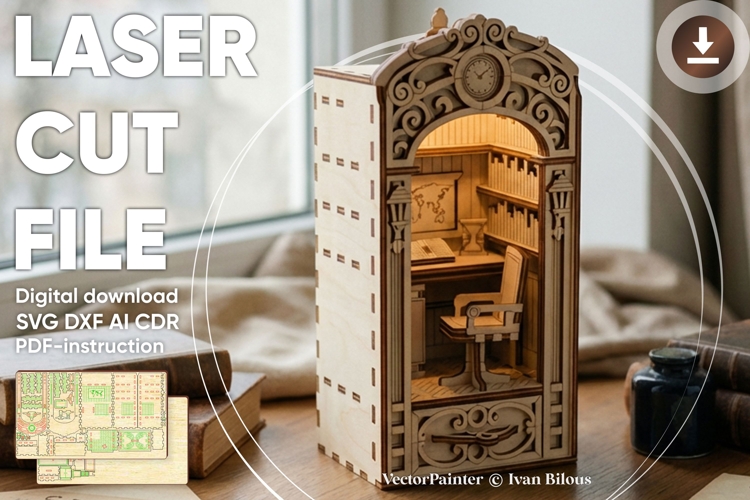 Writer’s Office Book Nook Laser Cut File, SVG Library