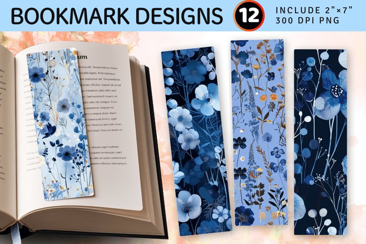 Blue Winter Pressed Flowers PNG Bookmark Sublimation Designs