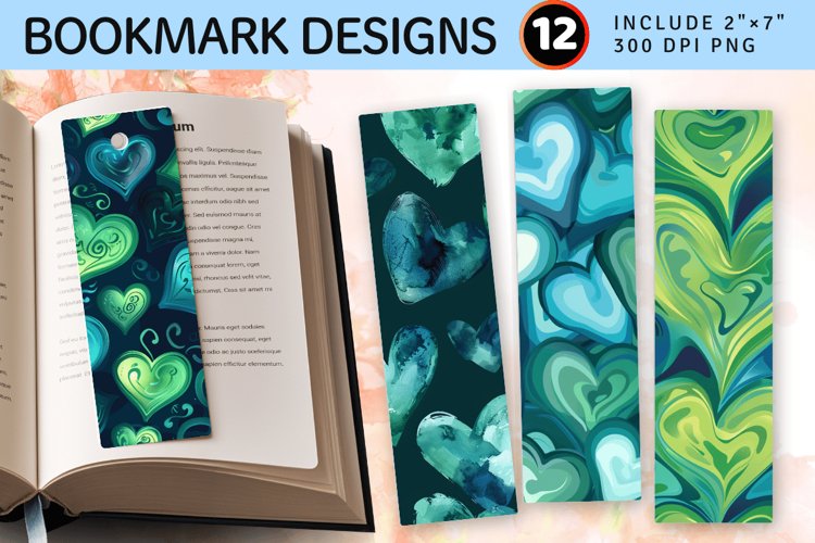 Blue Green Dreamy Heart PNG Bookmark Sublimation Design