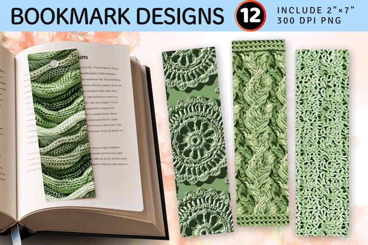 Soft Green Crochet Fabric PNG Bookmark Sublimation Des example image 1