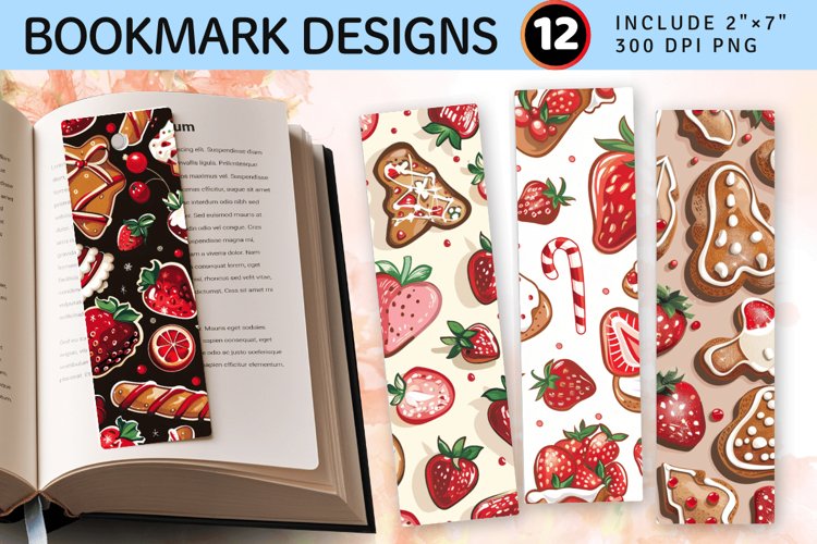 Christmas Strawberry Gingerbread PNG Bookmark Sublimation De
