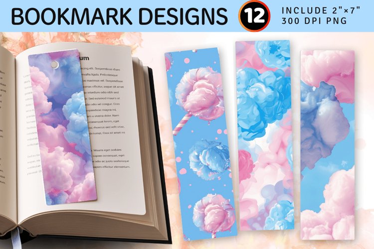 Pink Blue Cotton Candy PNG Bookmark Sublimation Designs
