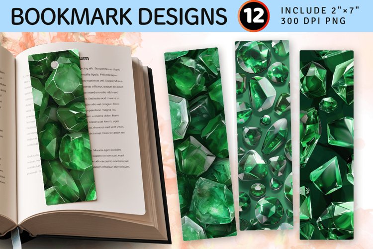 Emerald Gemstones PNG Bookmark Sublimation Design