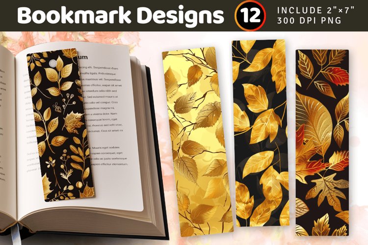 Gold Autumn PNG Bookmark Sublimation Designs