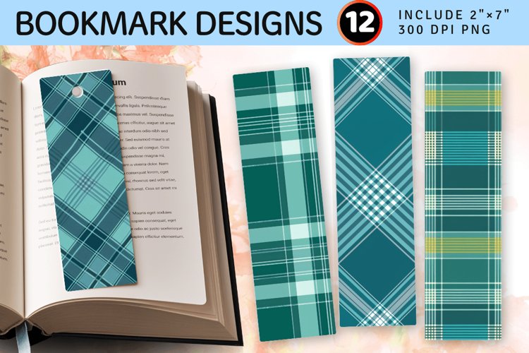 Teal Plaid Fabric PNG Bookmark Sublimation Designs