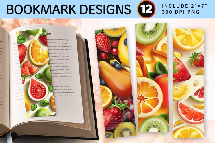 Summer 3D Fruits PNG Bookmark Sublimation Designs