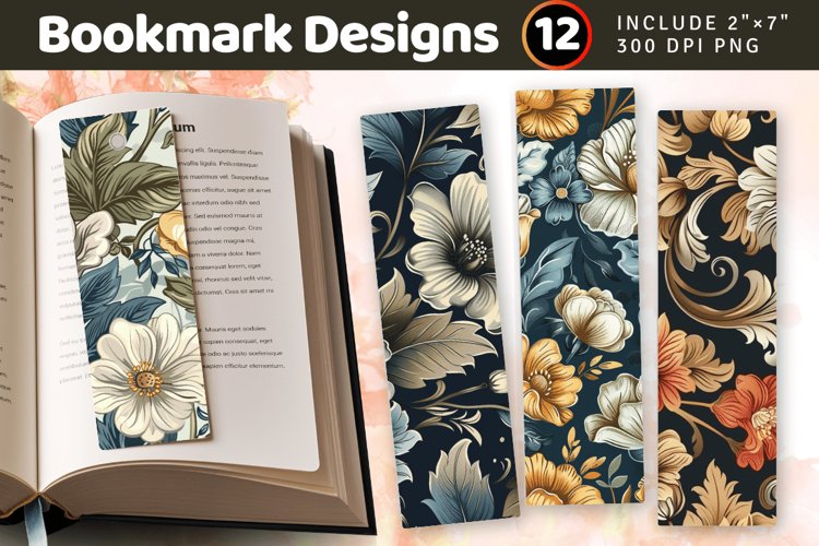 Vintage Retro Floral PNG Bookmark Sublimation Designs