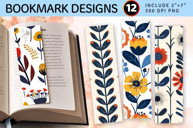 Scandinavian Flowers PNG Bookmark Sublimation Designs