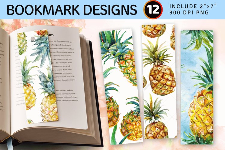 Watercolor Pineapple PNG Bookmark Sublimation Designs