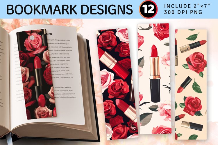 Lipsticks   Roses PNG Bookmark Sublimation Designs