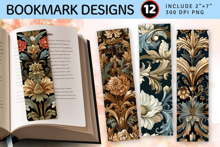 Baroque Floral Tapestry PNG Bookmark Sublimation Design