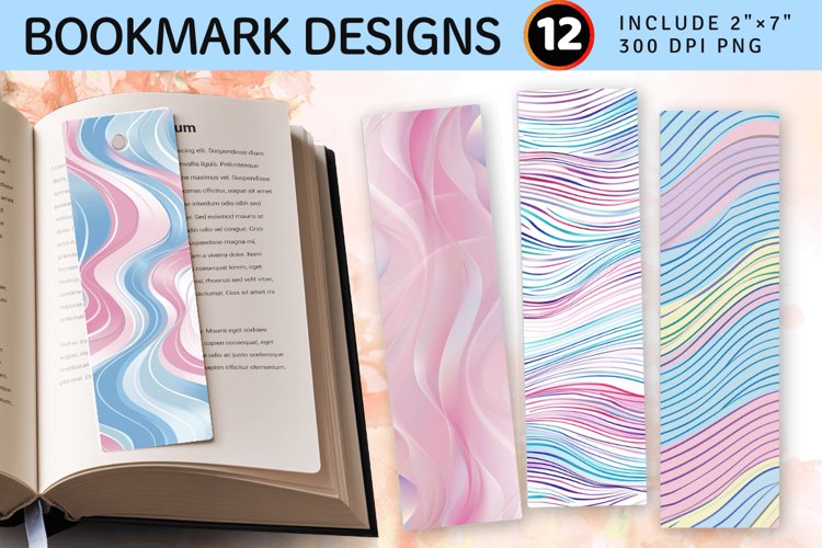 Pastel Abstract Waves Lines PNG Bookmark Sublimation Design example image 1