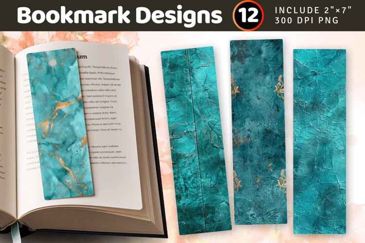 Luxury Turquoise PNG Bookmark Sublimation Designs example image 1