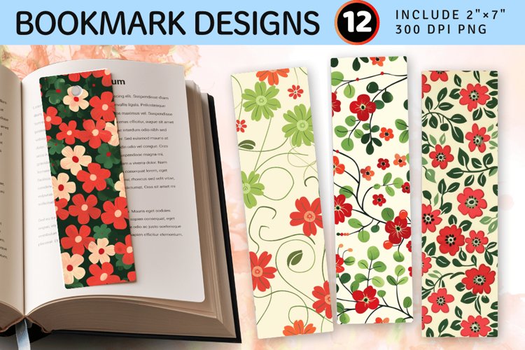 Red and Green Cute Flowers PNG Bookmark Sublimation Designs