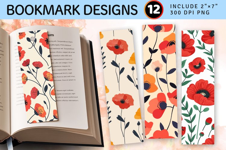 Cute Poppy Flowers PNG Bookmark Sublimation Designs