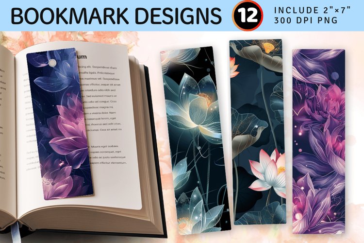 Mystical Lotus Flowers PNG Bookmark Sublimation Designs