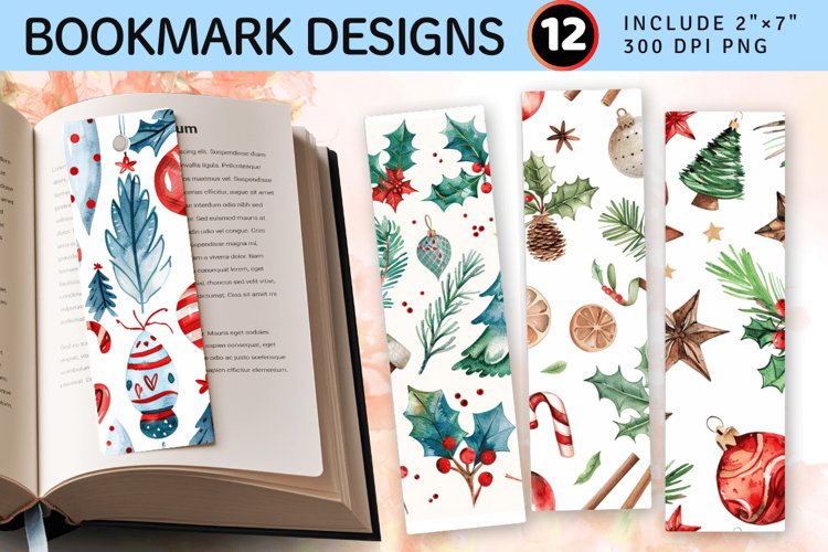 Watercolor Christmas elements PNG Bookmark Sublimation Desig