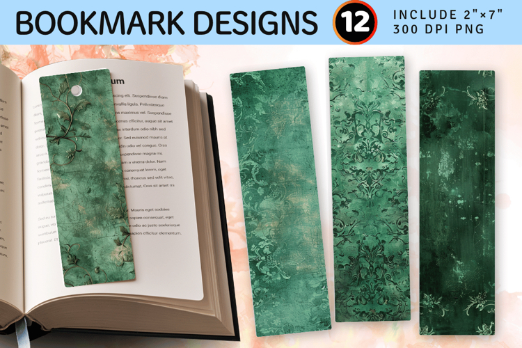 Antique Emerald Romance PNG Bookmark Sublimation Design