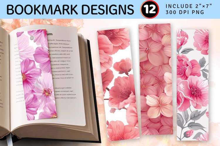 Pretty Pink Flowers PNG Bookmark Sublimation Designs