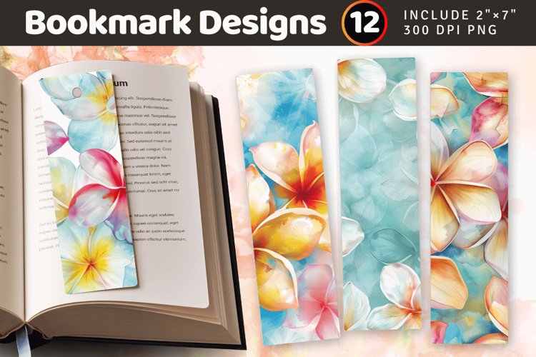 Watercolor Plumeria Flower PNG Bookmark Sublimation Designs