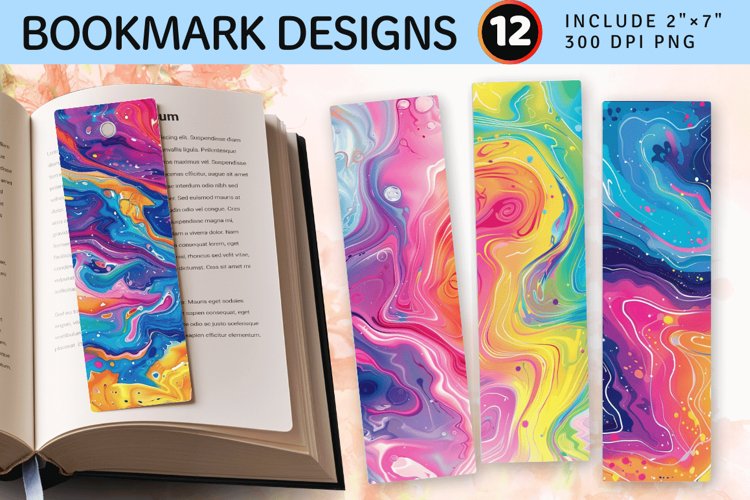 Rainbow Liquid Marble PNG Bookmark Sublimation Designs