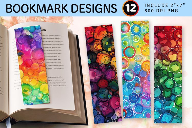 Rainbow Alcohol Ink Circles PNG Bookmark Sublimation Designs