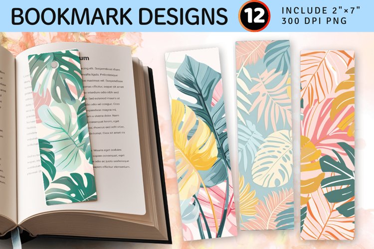 Pastel Jungle Tropical Leaf PNG Bookmark Sublimation Des