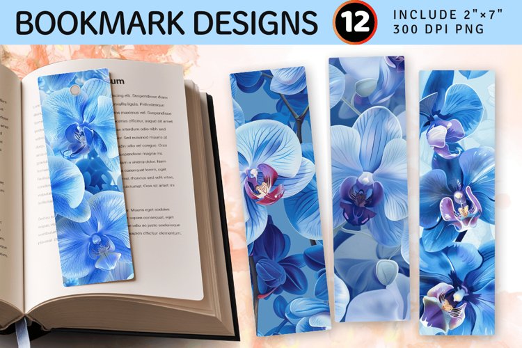 Blue Orchid Flowers PNG Bookmark Sublimation Designs