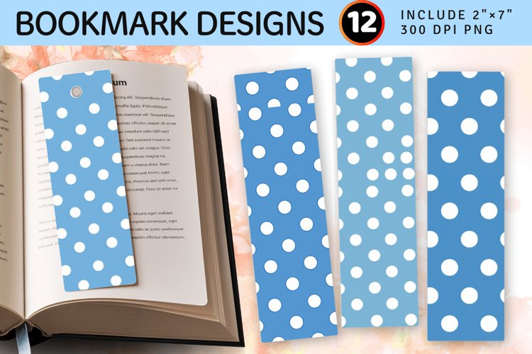 Blue   White Polka Dots PNG Bookmark Sublimation Designs