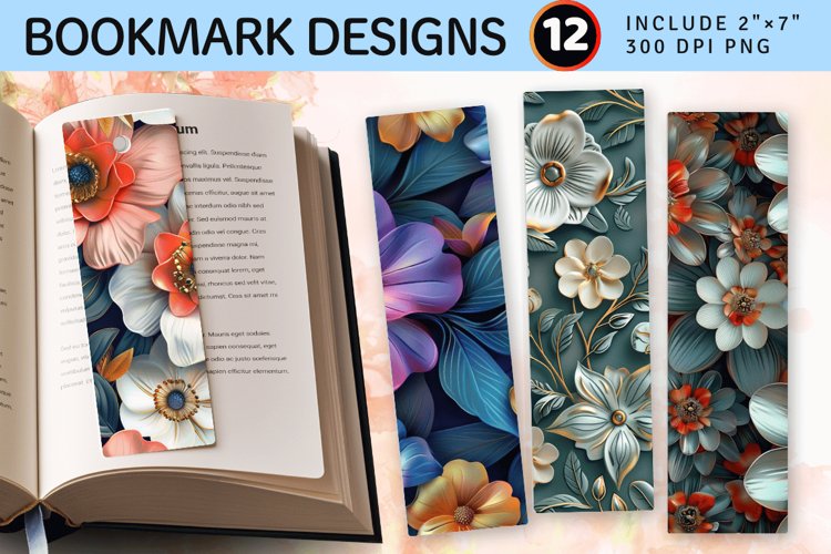 3D Boho Flowers PNG Bookmark Sublimation Des
