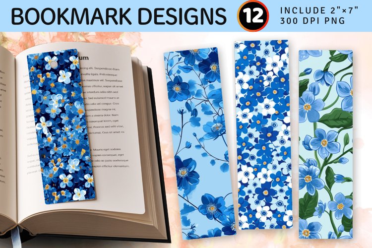 Forget Me Not Blue Floral PNG Bookmark Sublimation Designs