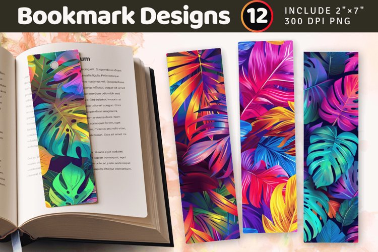 Rainbow Tropical Leaves PNG Bookmark Sublimation Designs