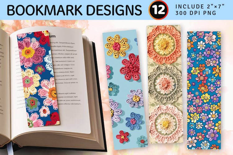 Crochet Spring Blooms PNG Bookmark Sublimation Designs example image 1