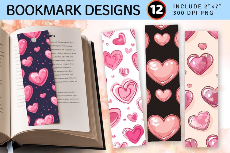 Cute Pink Hearts PNG Bookmark Sublimation Designs