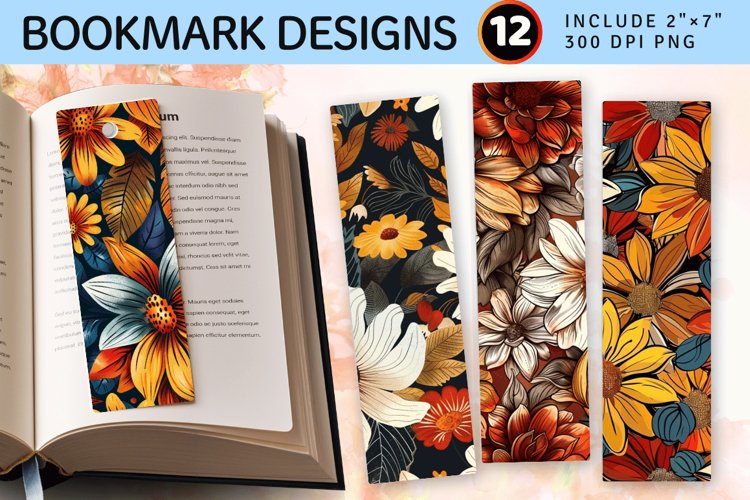 Abstract Fall Flowers PNG Bookmark Sublimation Design