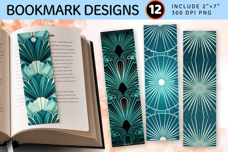 Teal Art Deco Radiance PNG Bookmark Sublimation Design example image 1