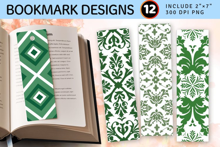 Green and White PNG Bookmark Sublimation Design example image 1