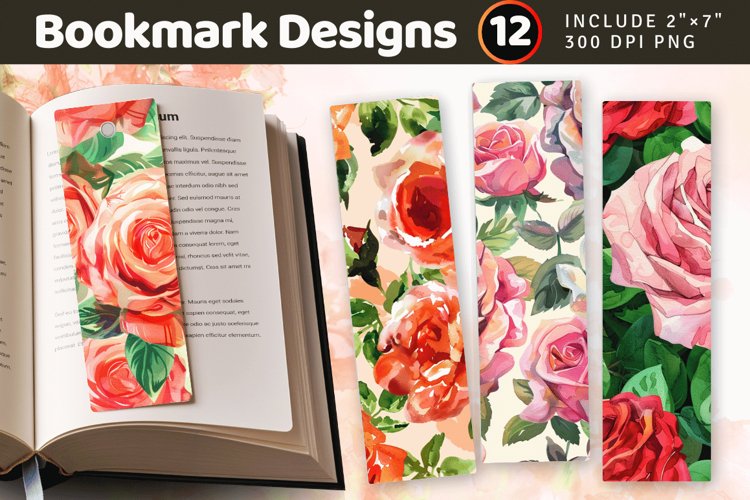 Watercolor Roses Bouquet PNG Bookmark Sublimation Designs
