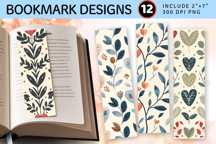 Vintage Cottagecore Hearts Leaves PNG Bookmark Sublimation