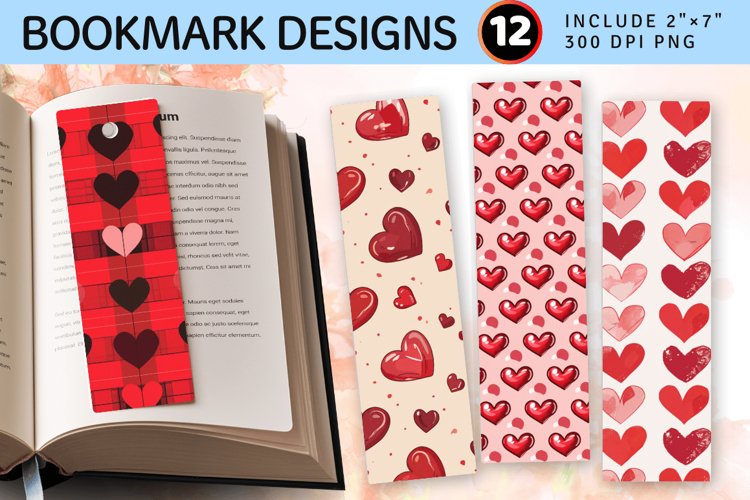 Hearts Valentines Day Plaid PNG Bookmark Sublimation Designs example image 1