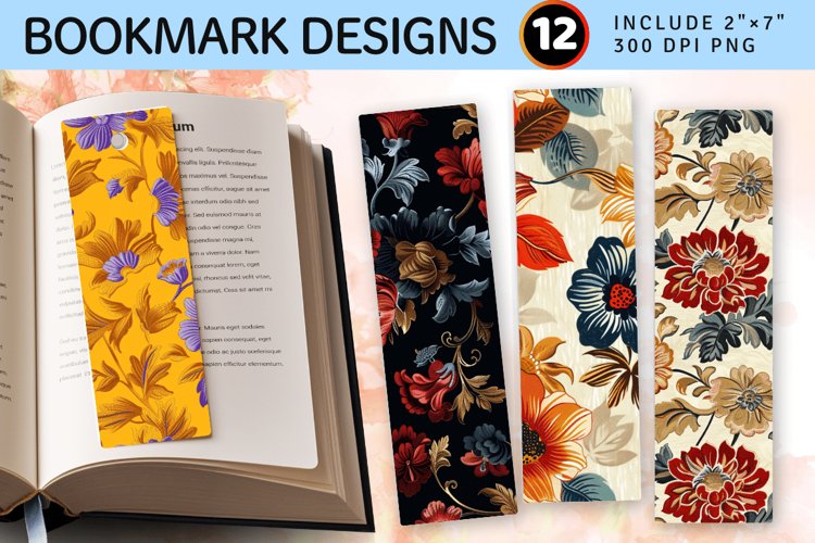 Jacquard Fabric Flowers PNG Bookmark Sublimation Designs