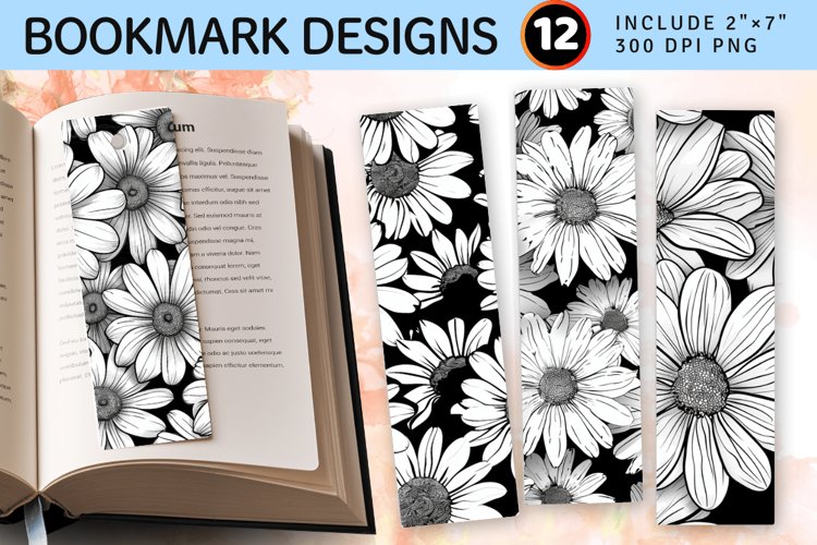 Black   White Daisy Flower PNG Bookmark Sublimation Designs
