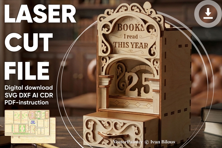 Books Read This Year Counter SVG Laser Cut File example image 1
