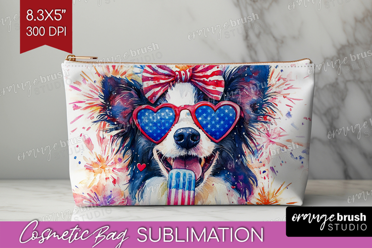 Border Collie Dog Cosmetic Bag 4th Of July Makeup Bag PNG