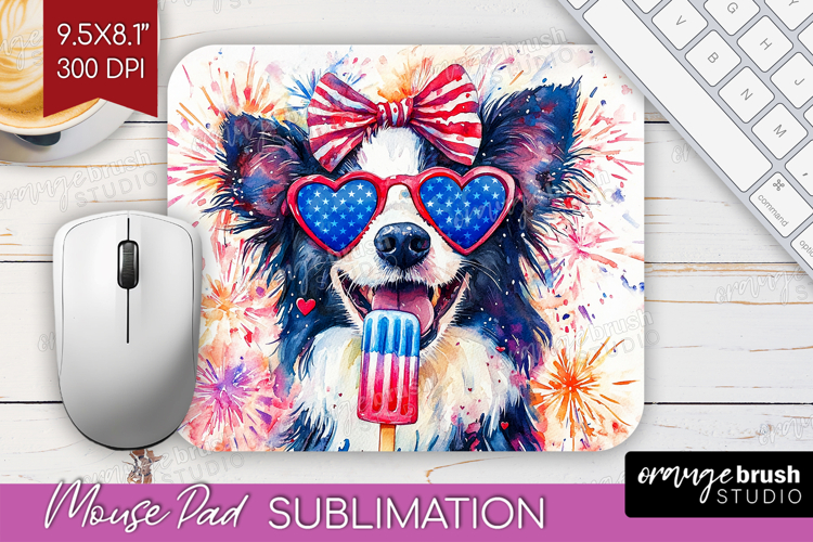 Border Collie Dog Mouse Pad Sublimation 4th Of July Mousepad